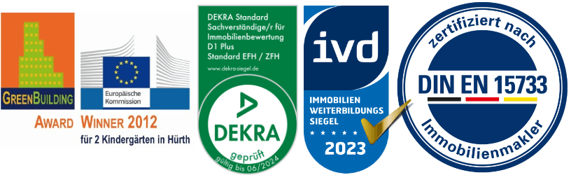 immobilienmakler & projektentwicklung hardy fuß Auszeichnung europäische Kommission,Siegel DEKRA, IVD Weiterbildung 2023, DIA Zertifizierung Immobilienmakler, Sachverständiger für Immobilienbewertung aus Frechen Köln West