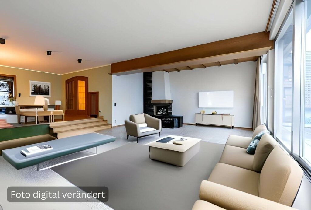 Geräumiges Mehrgenerationenhaus direkt am Rhein in Köln Porz Ensen zum Kauf - Wohnzimmer digital gestaged