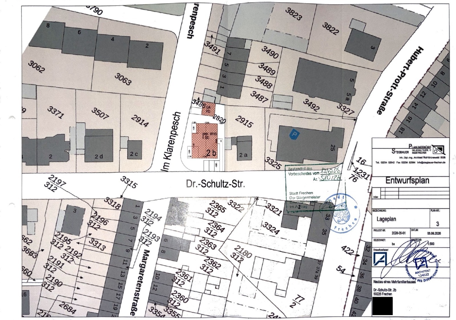 Lageplan Neubau MFH in Frechen Mitte